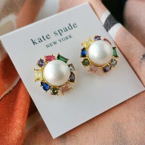 Kate Spade - Candy Shop - Gold Pearl Multi Crystal Halo Stud Earrings